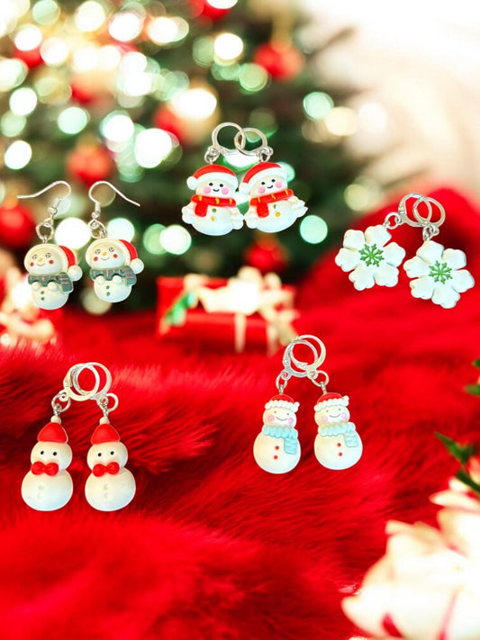 Snowman Snowflake Christmas Earrings Cute Winter Holiday Jewelry Handmade Festive Earrings Polymer Clay Earrings Stocking Stuffer
