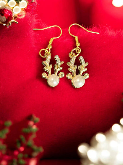 Elegant Christmas Earrings Snowflake Reindeer Pearl Earrings Gold Silver Holiday Jewelry Festive Winter Earrings for Women