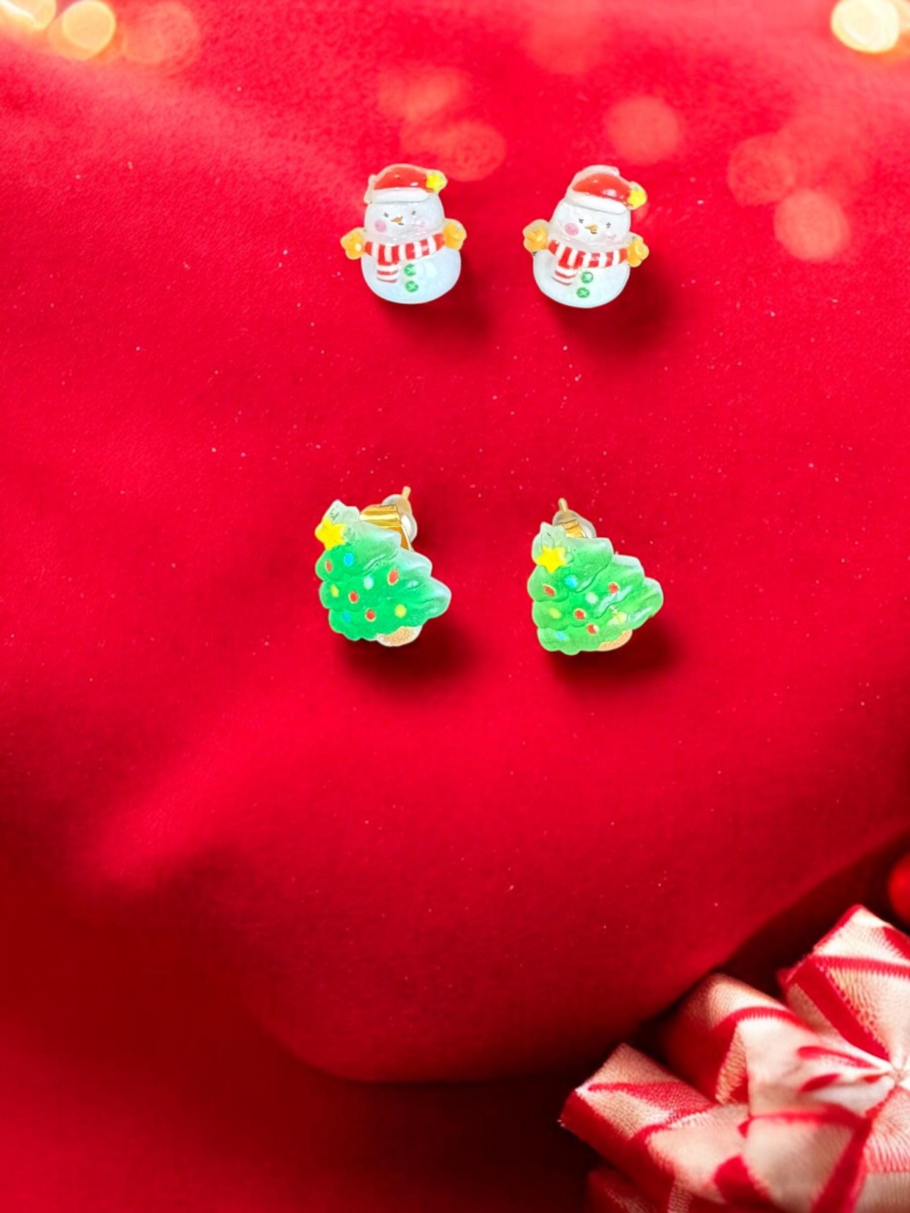 Cute Christmas Earring Set Snowman Christmas Tree Studs Festive Holiday Jewelry Winter Earrings Gift for Her or Kids