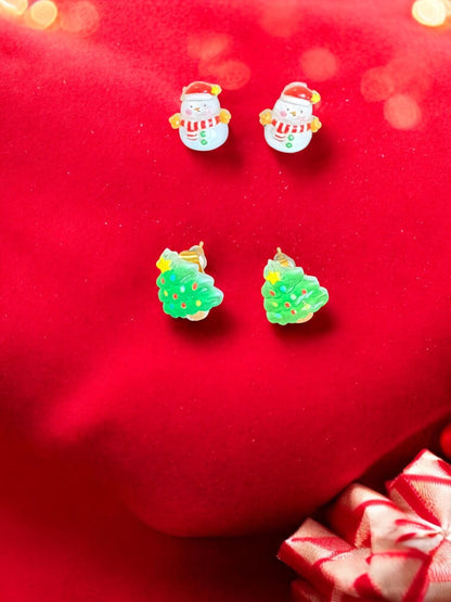 Cute Christmas Earring Set Snowman Christmas Tree Studs Festive Holiday Jewelry Winter Earrings Gift for Her or Kids