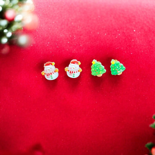 Cute Christmas Earring Set Snowman Christmas Tree Studs Festive Holiday Jewelry Winter Earrings Gift for Her or Kids