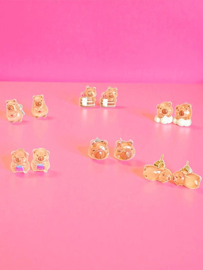 Cute Capybara Earrings Kawaii Animal Studs Handmade Resin Capybara Jewelry Adorable Gift for Her Sold Individually