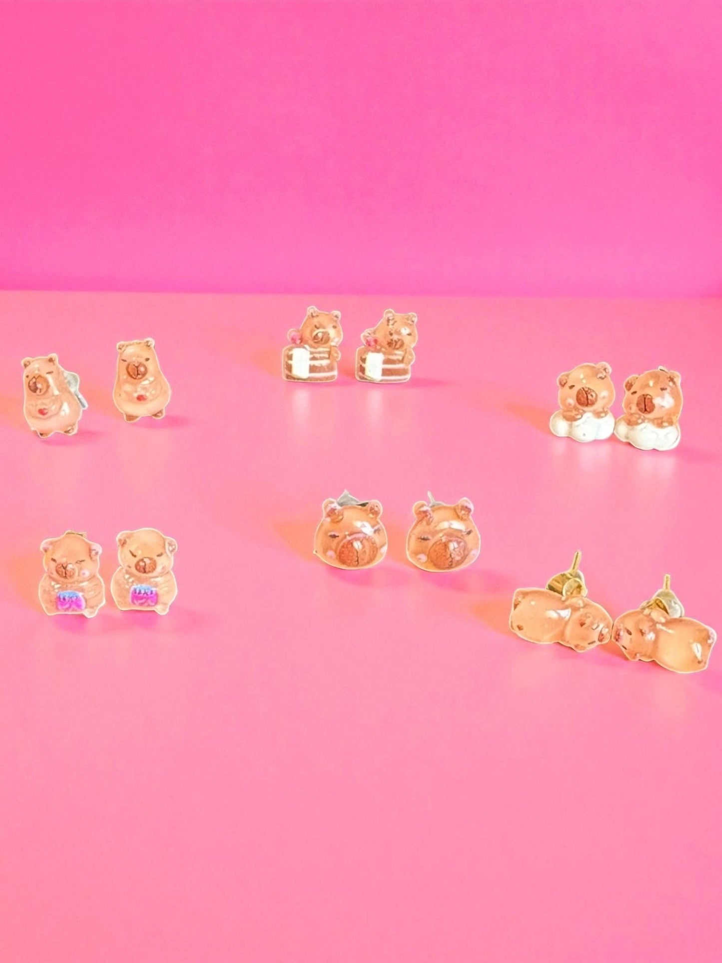 Cute Capybara Earrings Kawaii Animal Studs Handmade Resin Capybara Jewelry Adorable Gift for Her Sold Individually