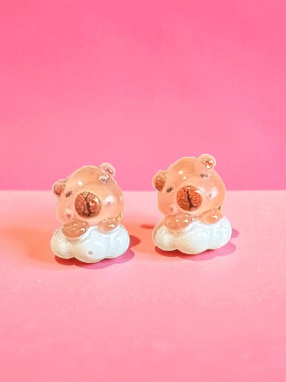 Cute Capybara Earrings Kawaii Animal Studs Handmade Resin Capybara Jewelry Adorable Gift for Her Sold Individually