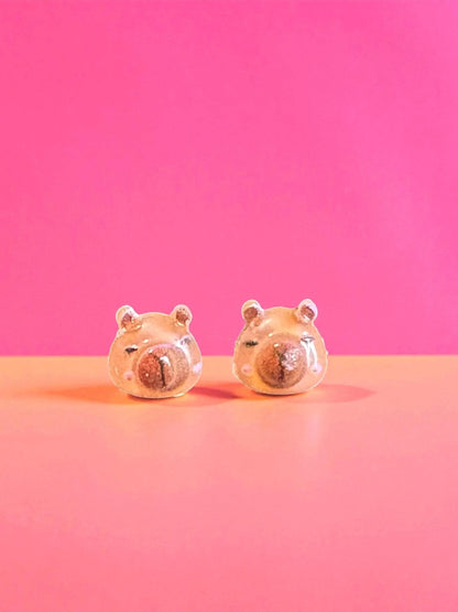 Cute Capybara Earrings Kawaii Animal Studs Handmade Resin Capybara Jewelry Adorable Gift for Her Sold Individually