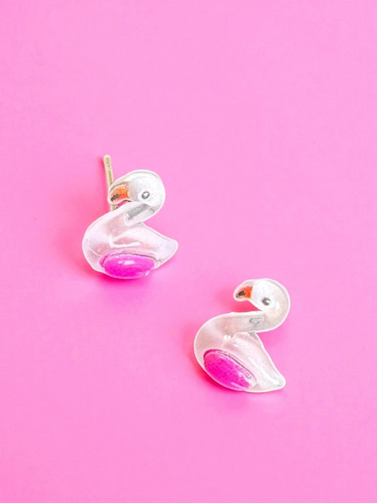 Cute Flamingo Earrings Handmade Resin Bird Studs Kawaii Pink Flamingo Jewelry Tropical Summer Gift for Her