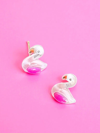 Cute Flamingo Earrings Handmade Resin Bird Studs Kawaii Pink Flamingo Jewelry Tropical Summer Gift for Her