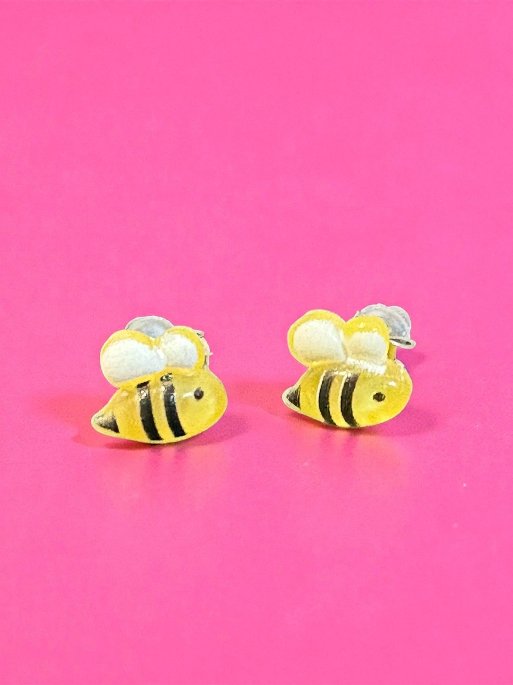 Cute Bee Earrings Handmade Resin Bumblebee Studs Kawaii Animal Jewelry Yellow Bee Earrings Gift for Her