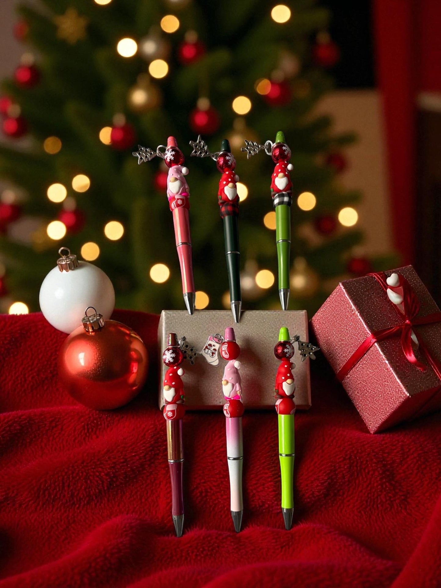 Cute Christmas Gnome Pen Holiday Ballpoint Pen Festive Red Pink Pens with Charms Kawaii Christmas Stationery Gift Sold Separately