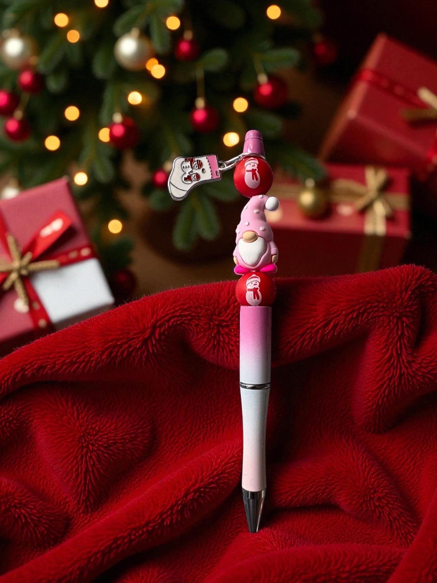 Cute Christmas Gnome Pen Holiday Ballpoint Pen Festive Red Pink Pens with Charms Kawaii Christmas Stationery Gift Sold Separately