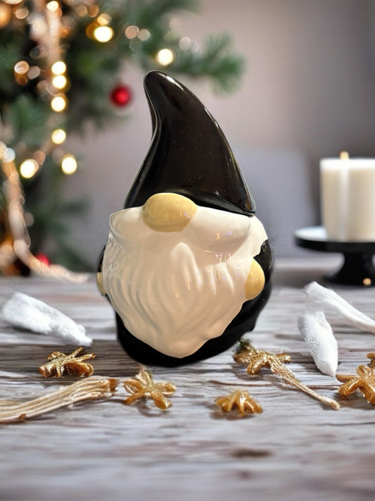 Black White Ceramic Christmas Gonk Pot Festive Nordic Gnome Jar with Lid Holiday Candy Dish Christmas Table Decor Gift Idea