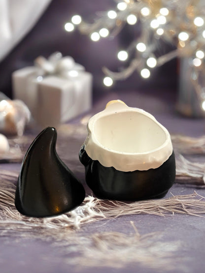 Black White Ceramic Christmas Gonk Pot Festive Nordic Gnome Jar with Lid Holiday Candy Dish Christmas Table Decor Gift Idea