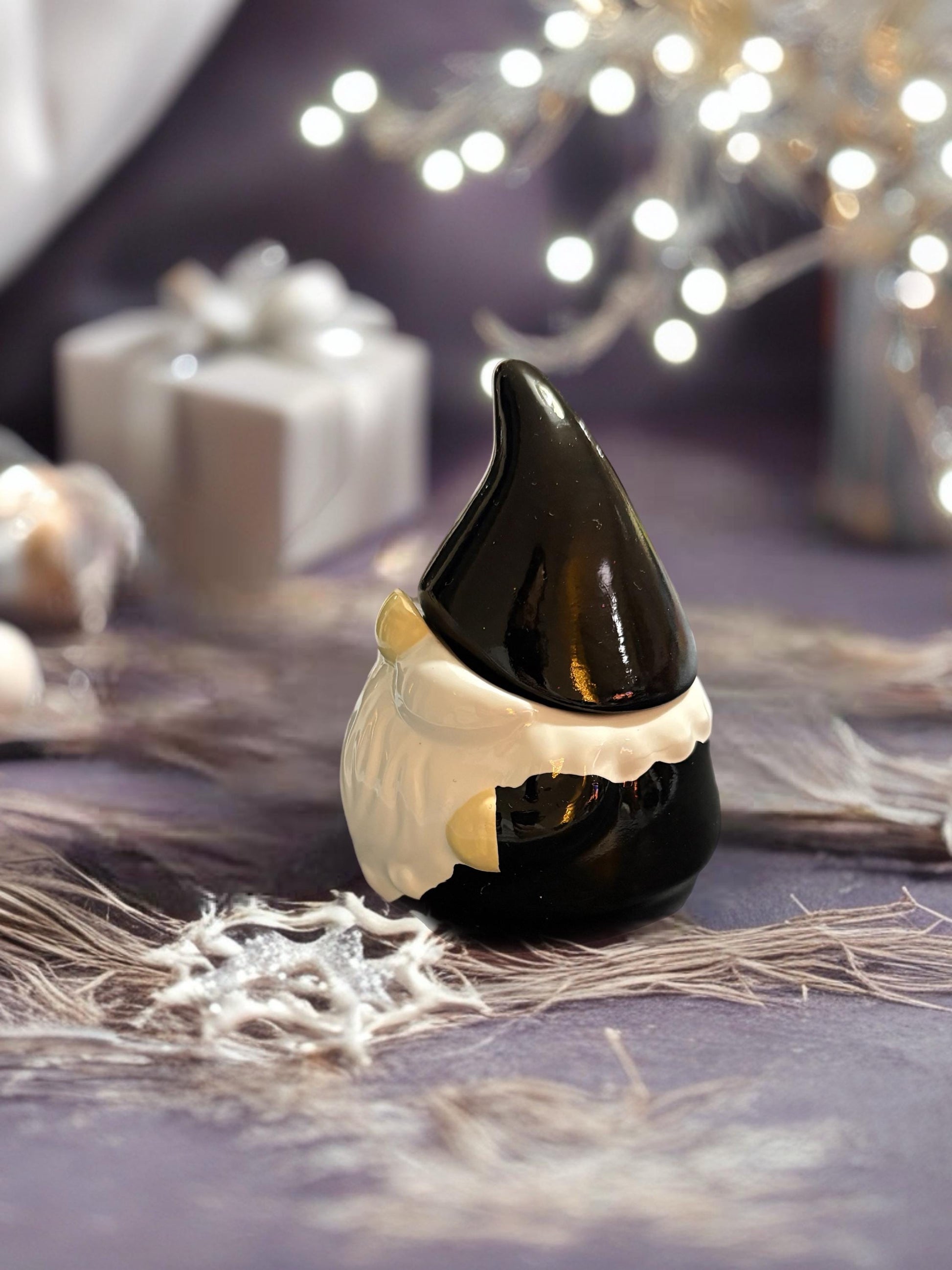 Black White Ceramic Christmas Gonk Pot Festive Nordic Gnome Jar with Lid Holiday Candy Dish Christmas Table Decor Gift Idea