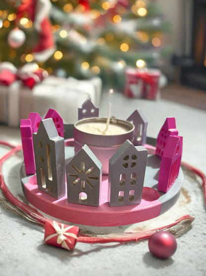 Christmas Village Ceramic Candle Holder Hand-Painted Festive Tealight Holder Holiday Centerpiece Christmas Home Decor (Candle Not Incl