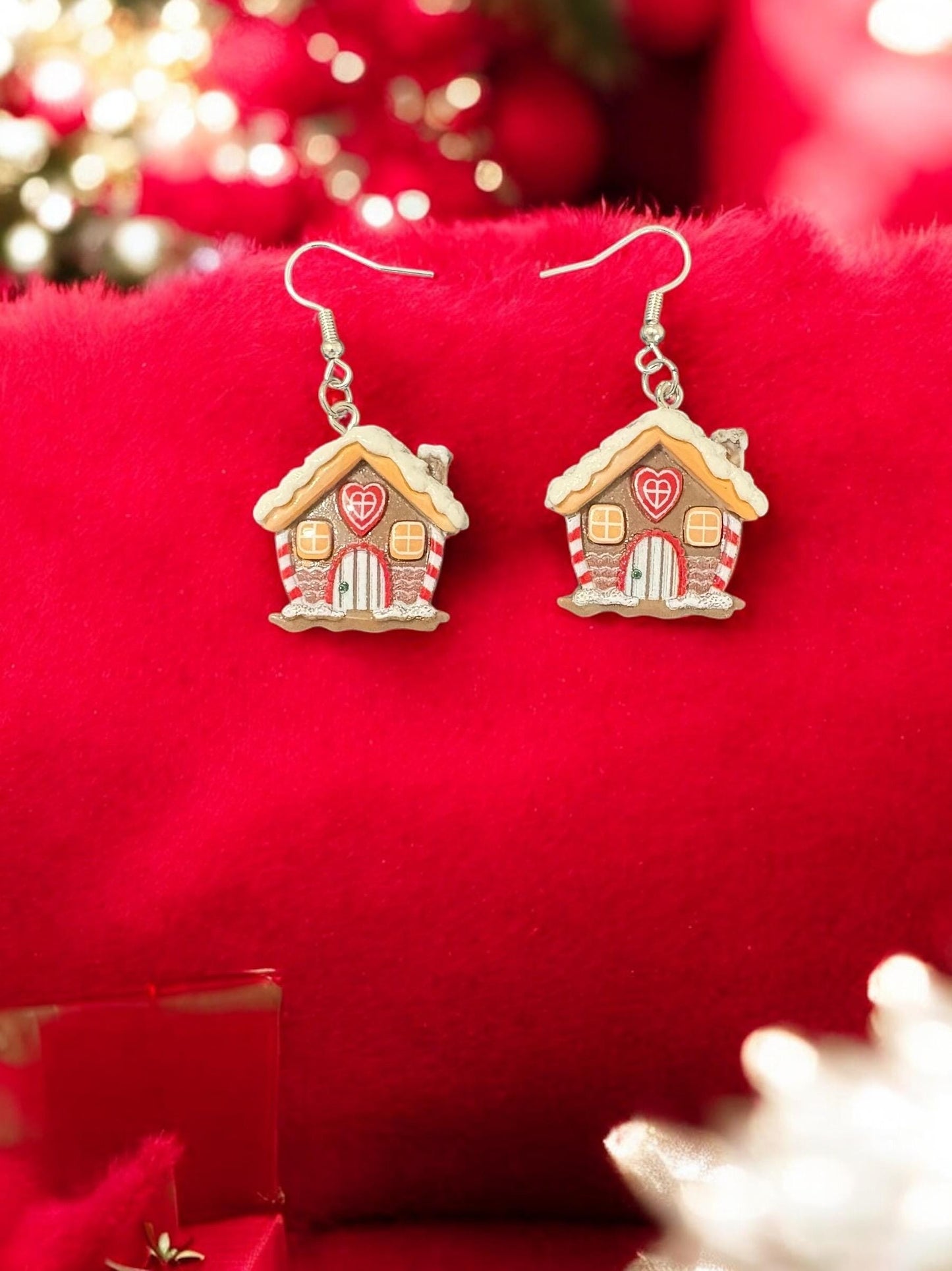 Gingerbread House Christmas Earrings Festive Holiday Jewelry Cute Handmade Christmas Gift Winter Wonderland Earrings Xmas Accessory