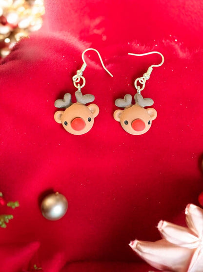 Cute Christmas Earrings Gingerbread, Reindeer Santa Bear Dangle Earrings Holiday Gift Jewelry Festive Clay Earrings