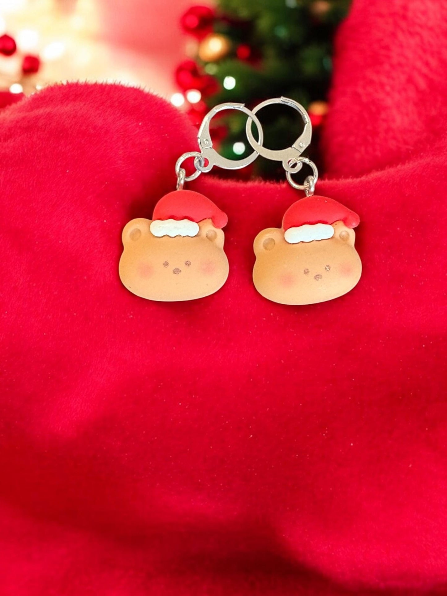 Cute Christmas Earrings Gingerbread, Reindeer Santa Bear Dangle Earrings Holiday Gift Jewelry Festive Clay Earrings