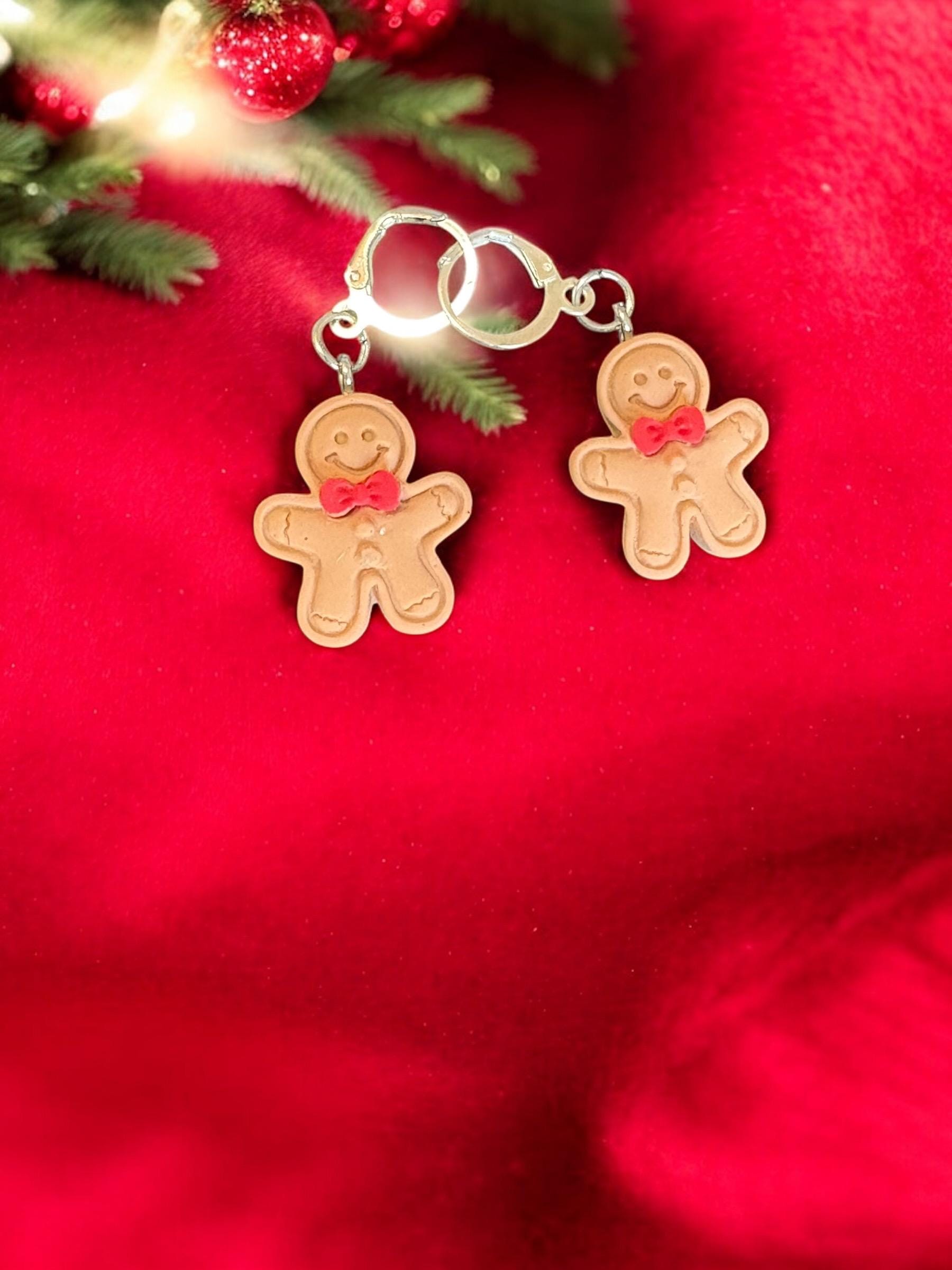 Cute Christmas Earrings Gingerbread, Reindeer Santa Bear Dangle Earrings Holiday Gift Jewelry Festive Clay Earrings