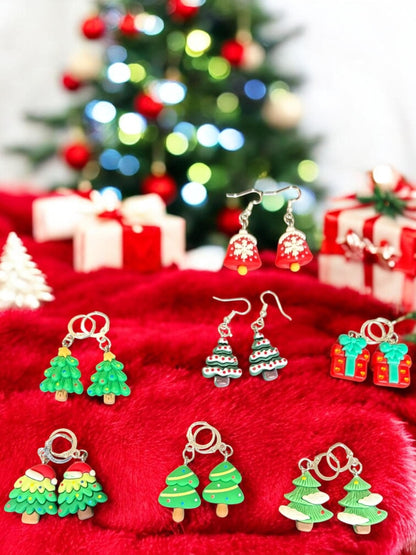 Festive Christmas Earrings Cute Holiday Dangle Earrings Christmas Tree, Gift, Bell, and Snow Designs Handmade Polymer Clay Earrings