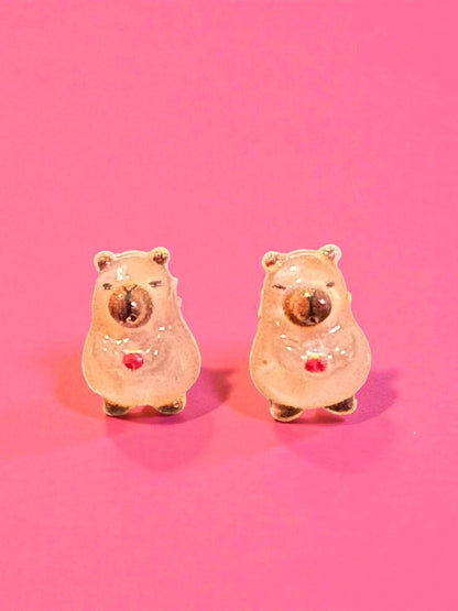 Cute Capybara Earrings Kawaii Animal Studs Handmade Resin Capybara Jewelry Adorable Gift for Her Sold Individually