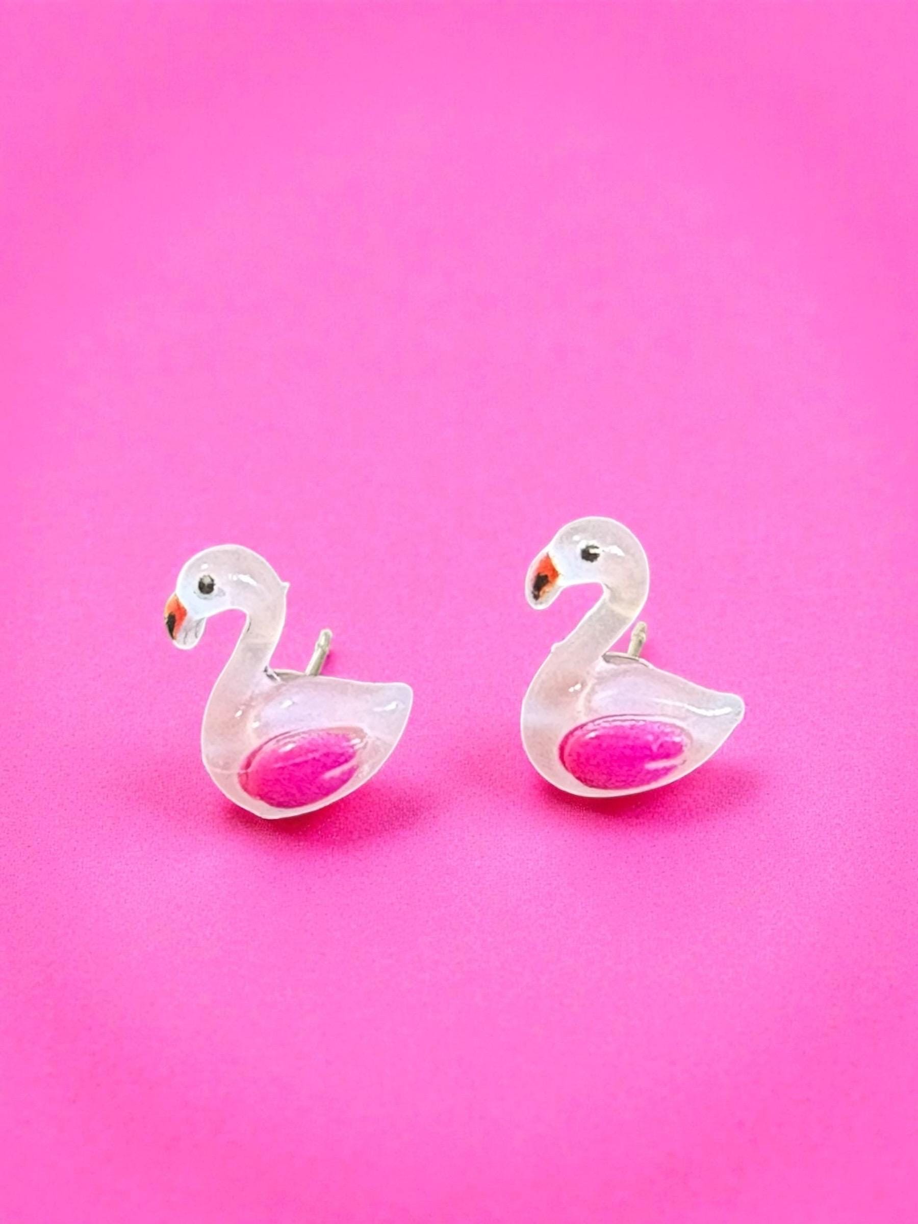 Cute Flamingo Earrings Handmade Resin Bird Studs Kawaii Pink Flamingo Jewelry Tropical Summer Gift for Her
