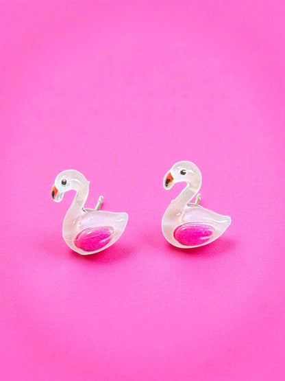 Cute Flamingo Earrings Handmade Resin Bird Studs Kawaii Pink Flamingo Jewelry Tropical Summer Gift for Her