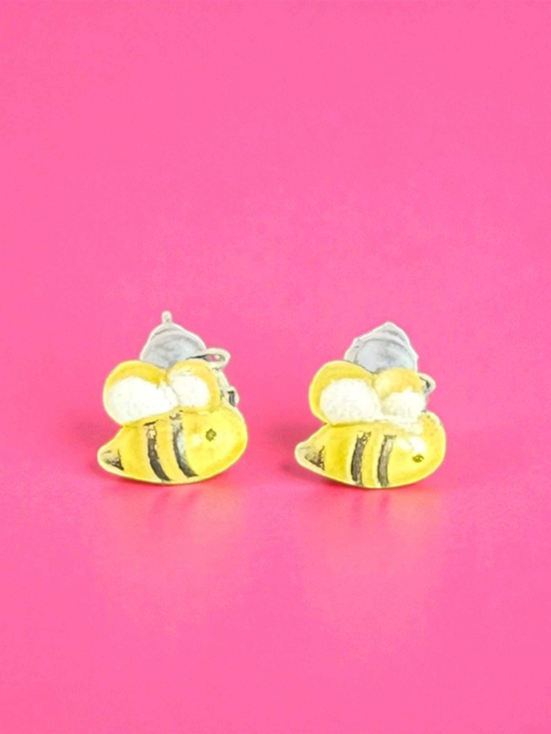 Cute Bee Earrings Handmade Resin Bumblebee Studs Kawaii Animal Jewelry Yellow Bee Earrings Gift for Her