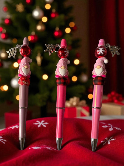 Cute Christmas Gnome Pen Pink Holiday Pen with Charm Festive Ballpoint Pen Kawaii Christmas Stationery Gift Sold Separately