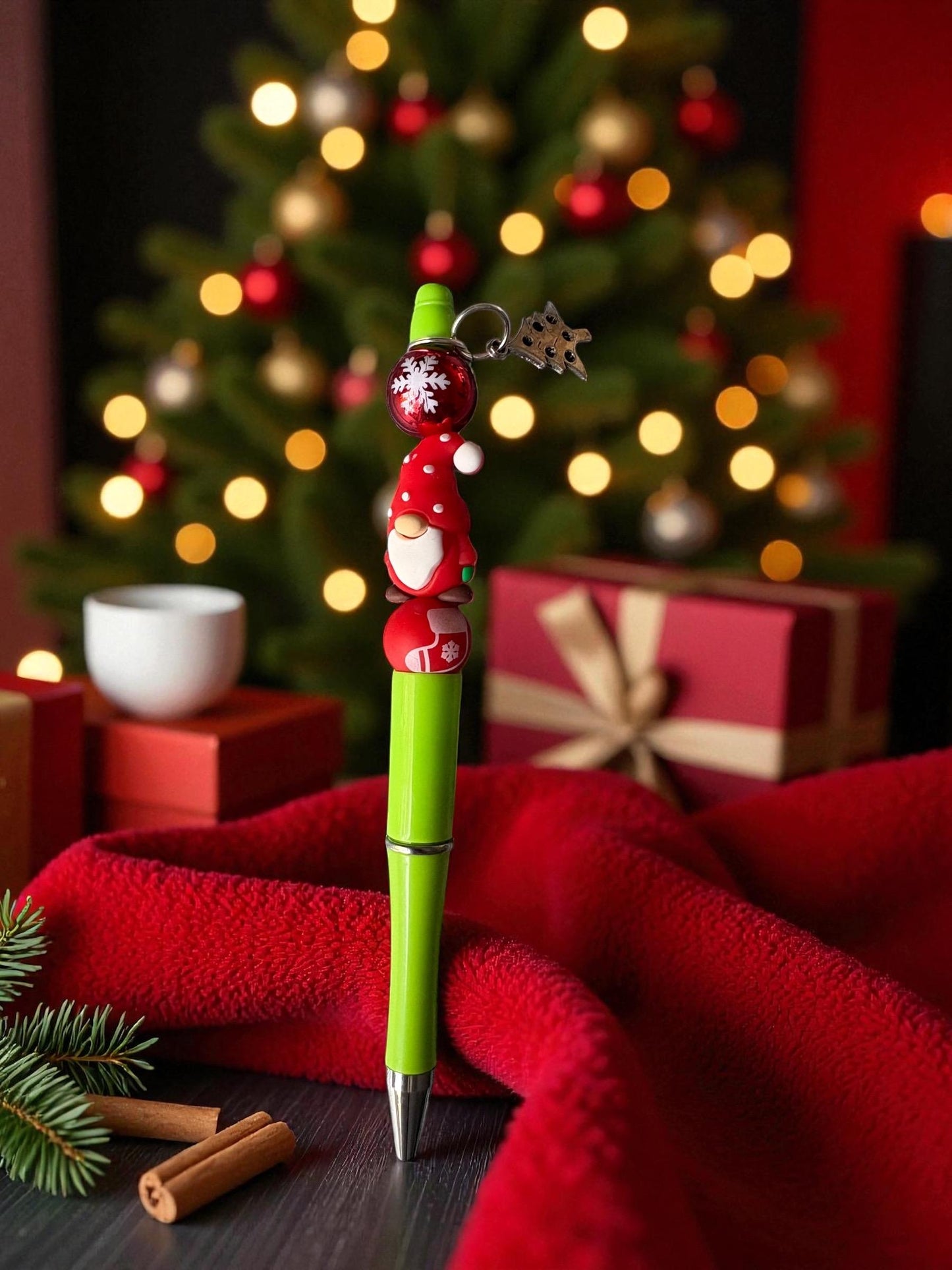 Cute Christmas Gnome Pen Holiday Ballpoint Pen Festive Red Pink Pens with Charms Kawaii Christmas Stationery Gift Sold Separately