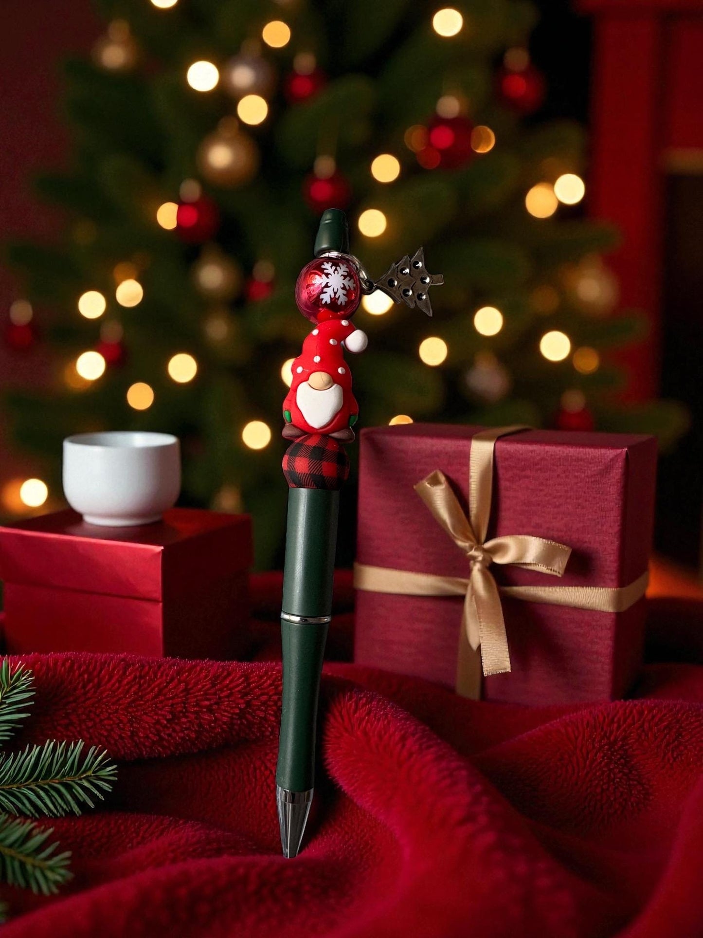 Cute Christmas Gnome Pen Holiday Ballpoint Pen Festive Red Pink Pens with Charms Kawaii Christmas Stationery Gift Sold Separately