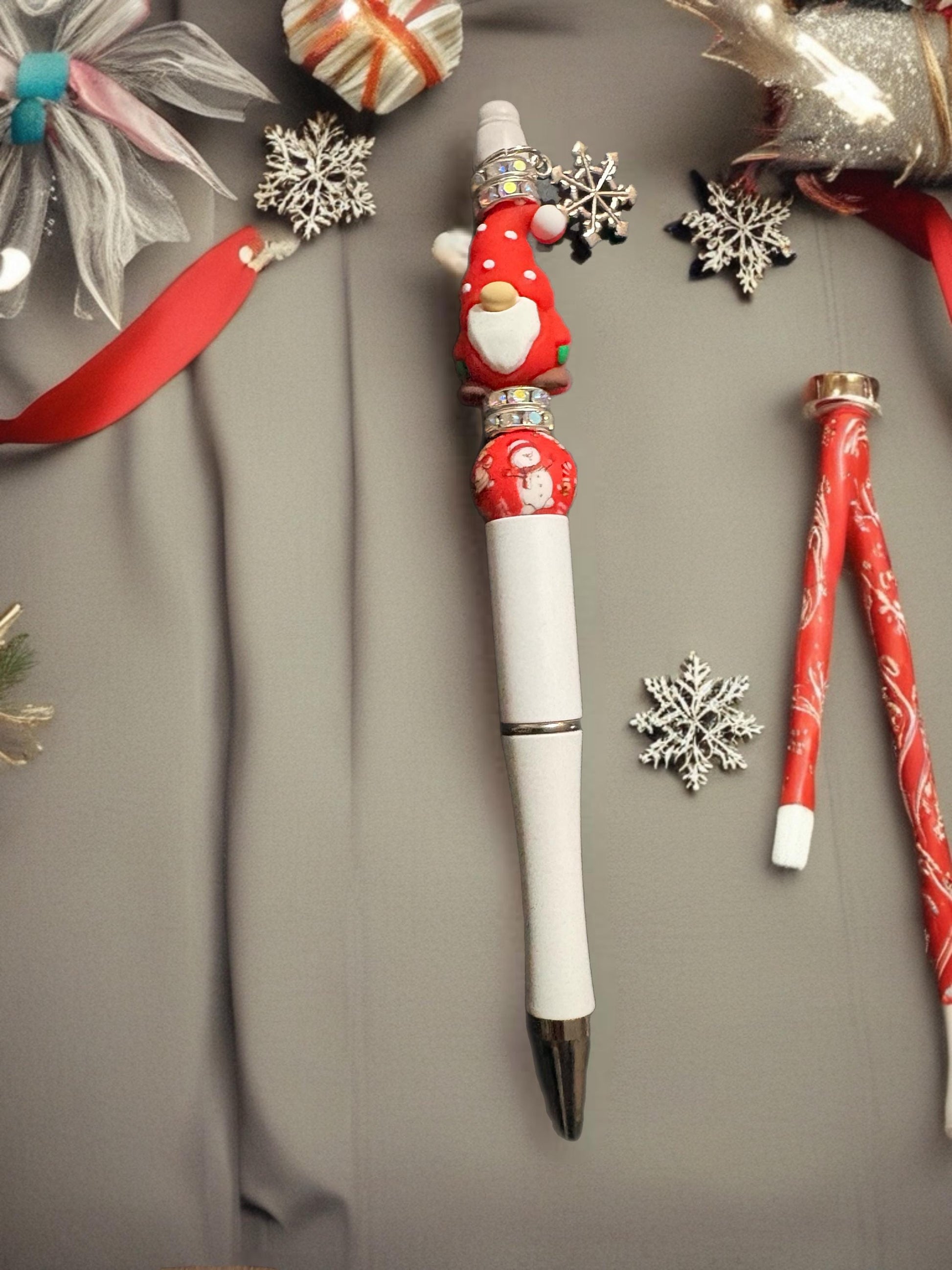 Cute Christmas Gnome Pen Holiday Ballpoint Pen Festive Red Pink Pens with Charms Kawaii Christmas Stationery Gift Sold Separately