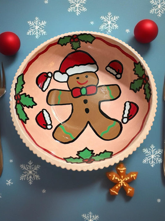 Gingerbread Man Christmas Bowl Hand-Painted Ceramic Holiday Bowl Festive Decorative Dish Christmas Table Decor Holiday Gift