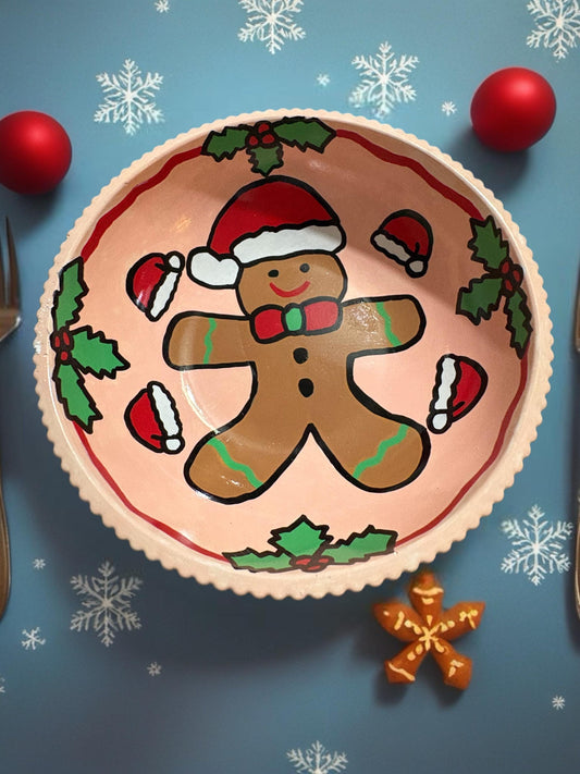 Gingerbread Man Christmas Bowl Hand-Painted Ceramic Holiday Bowl Festive Decorative Dish Christmas Table Decor Holiday Gift