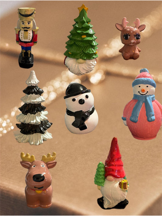 Ceramic Christmas Figures Hand-Painted Holiday Figurines Snowman, Reindeer, Gnome, Nutcracker, Christmas Tree Festive Home Decor