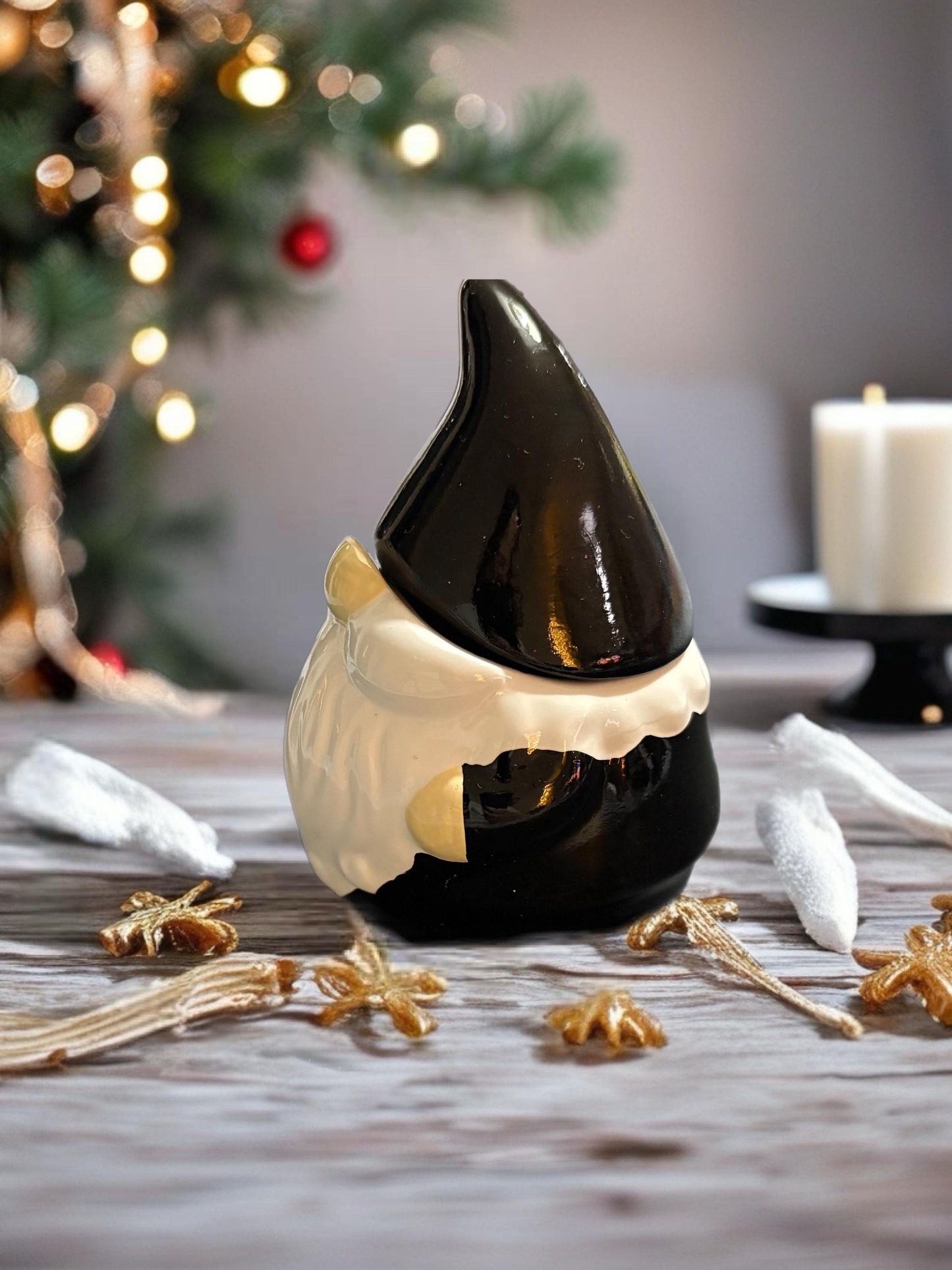 Black White Ceramic Christmas Gonk Pot Festive Nordic Gnome Jar with Lid Holiday Candy Dish Christmas Table Decor Gift Idea
