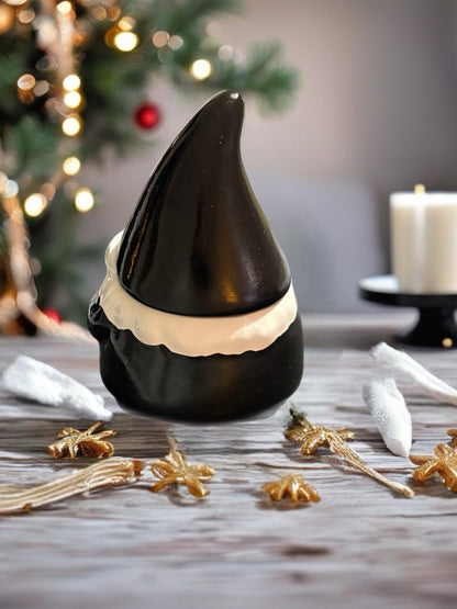 Black White Ceramic Christmas Gonk Pot Festive Nordic Gnome Jar with Lid Holiday Candy Dish Christmas Table Decor Gift Idea