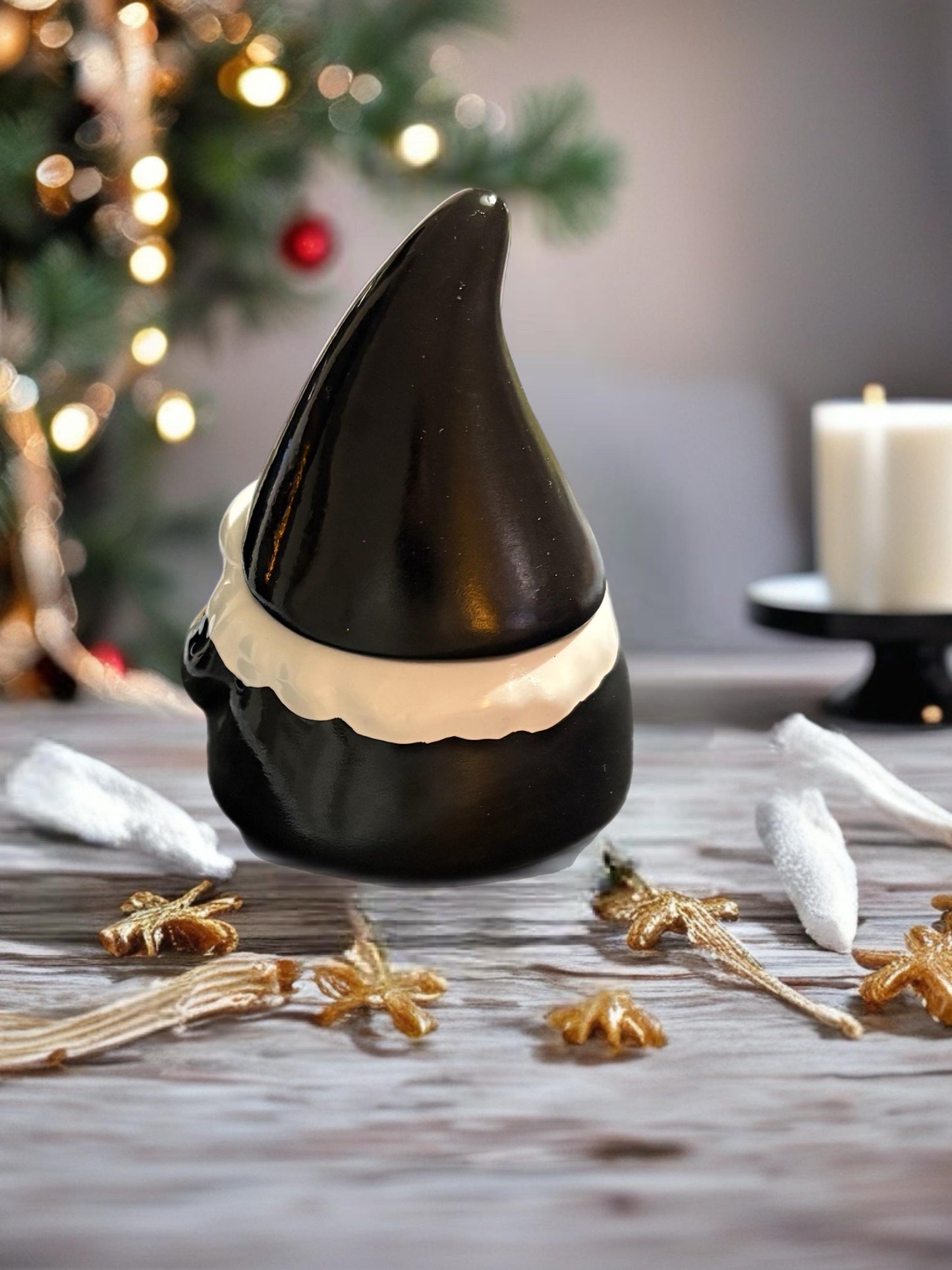 Black White Ceramic Christmas Gonk Pot Festive Nordic Gnome Jar with Lid Holiday Candy Dish Christmas Table Decor Gift Idea