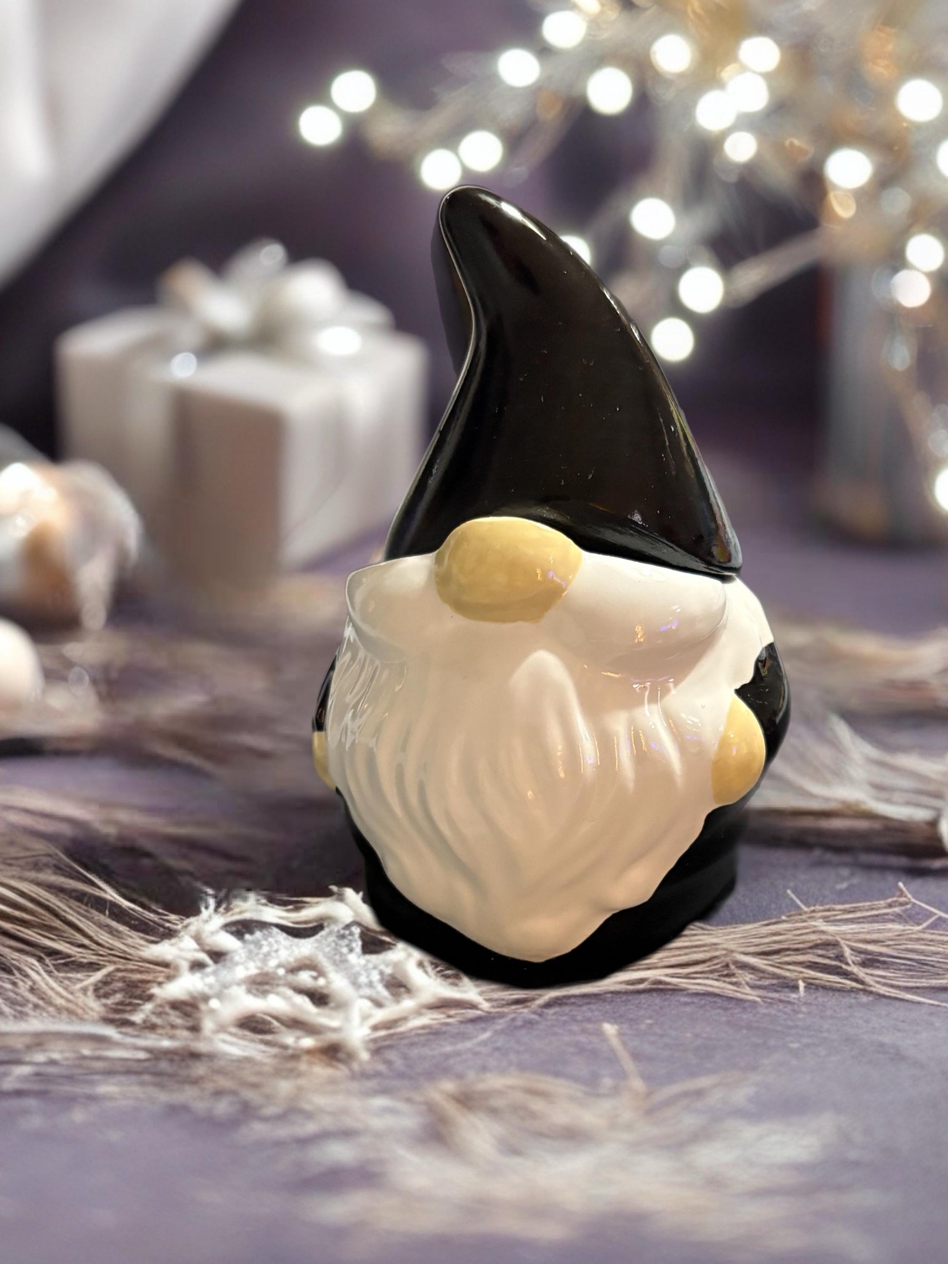 Black White Ceramic Christmas Gonk Pot Festive Nordic Gnome Jar with Lid Holiday Candy Dish Christmas Table Decor Gift Idea
