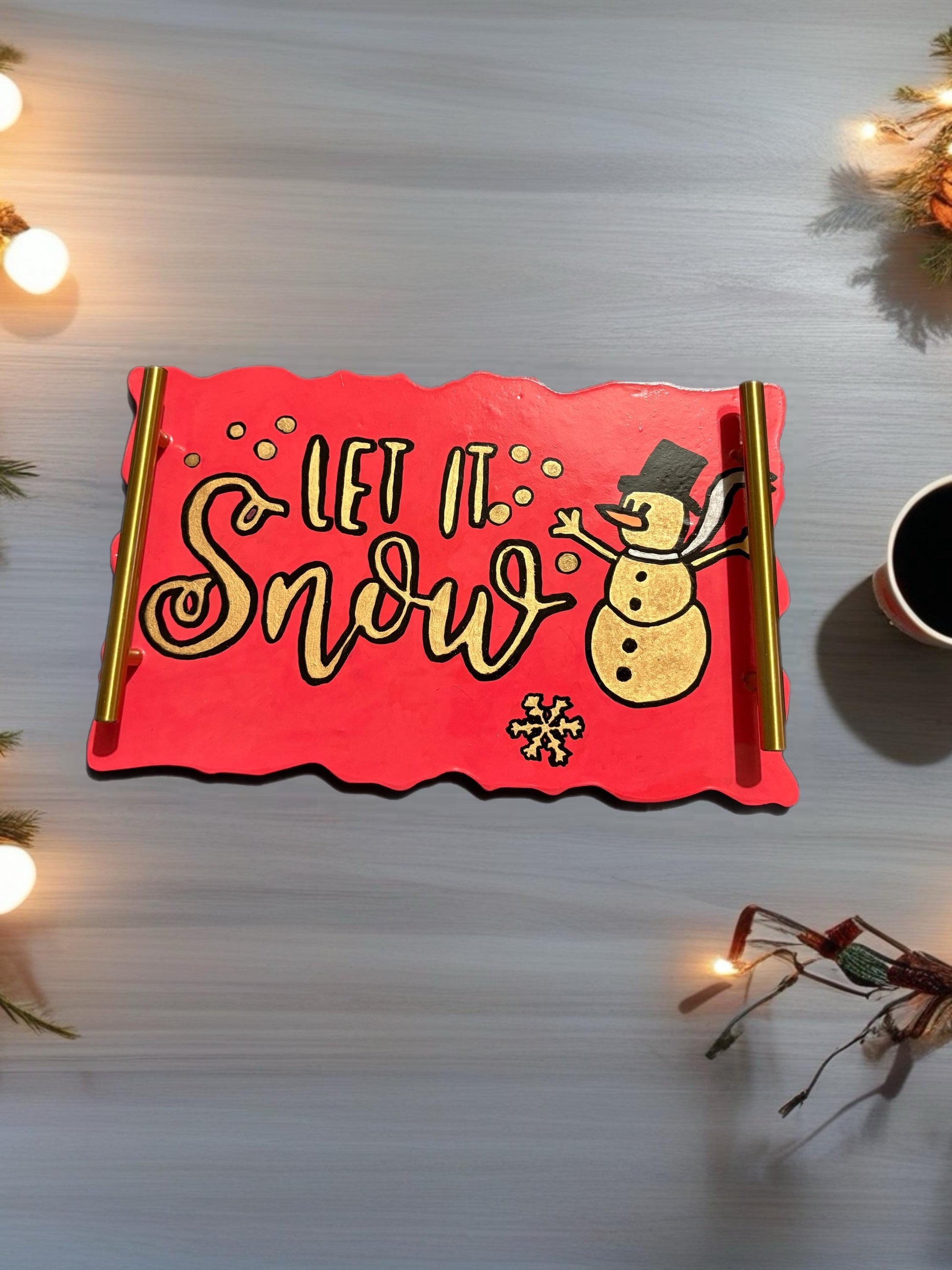 Hand-Painted Ceramic Christmas Trays Festive Serving Trays “Let It Snow” Gonk Design Holiday Table Decor Christmas Gift