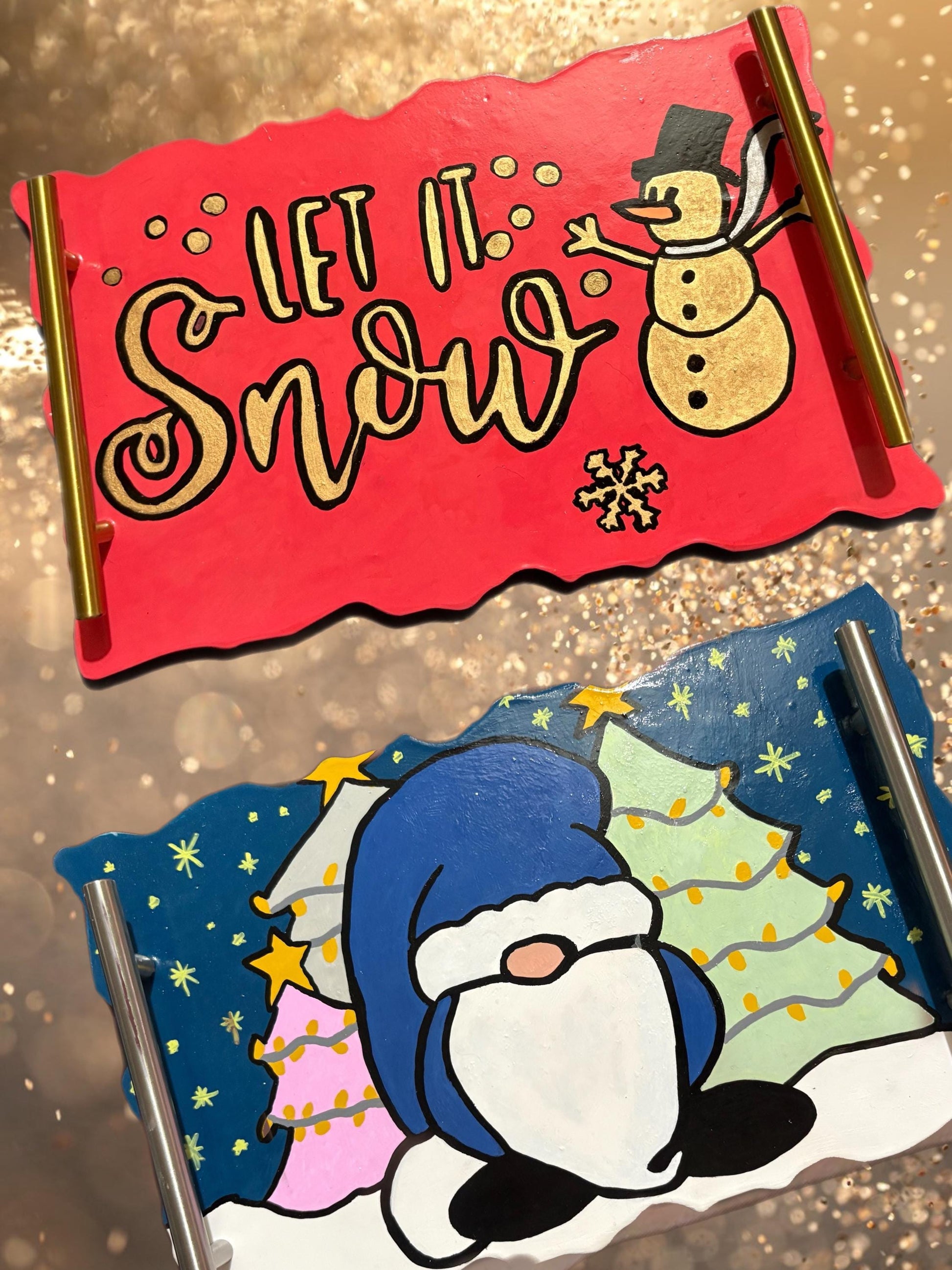 Hand-Painted Ceramic Christmas Trays Festive Serving Trays “Let It Snow” Gonk Design Holiday Table Decor Christmas Gift