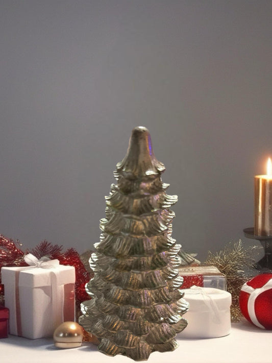 Miniature Ceramic Christmas Tree Metallic Gold Holiday Decor Handcrafted Festive Ornament Modern Christmas Table Centerpiece Gift Idea