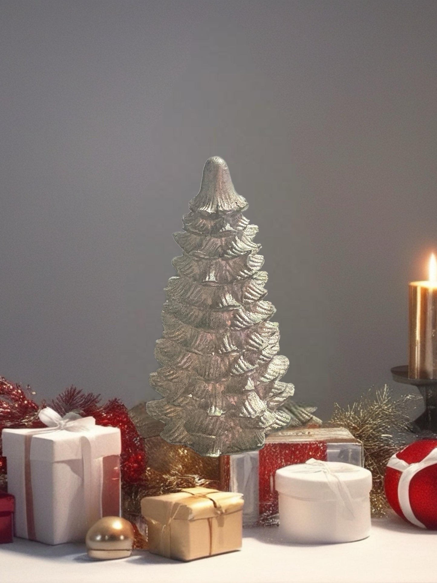 Miniature Ceramic Christmas Tree Metallic Gold Holiday Decor Handcrafted Festive Ornament Modern Christmas Table Centerpiece Gift Idea