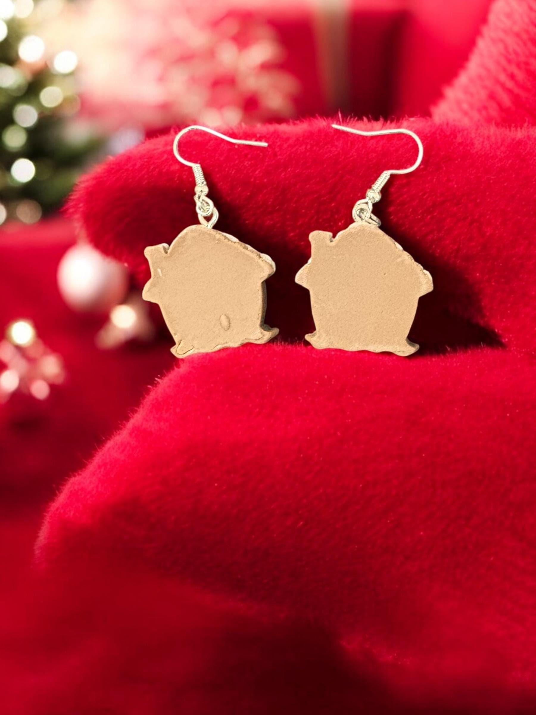 Gingerbread House Christmas Earrings Festive Holiday Jewelry Cute Handmade Christmas Gift Winter Wonderland Earrings Xmas Accessory