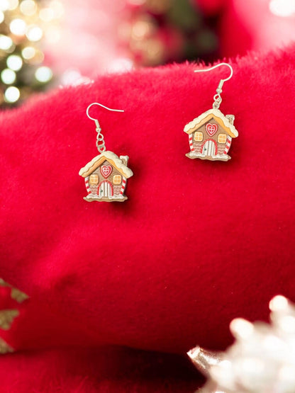 Gingerbread House Christmas Earrings Festive Holiday Jewelry Cute Handmade Christmas Gift Winter Wonderland Earrings Xmas Accessory