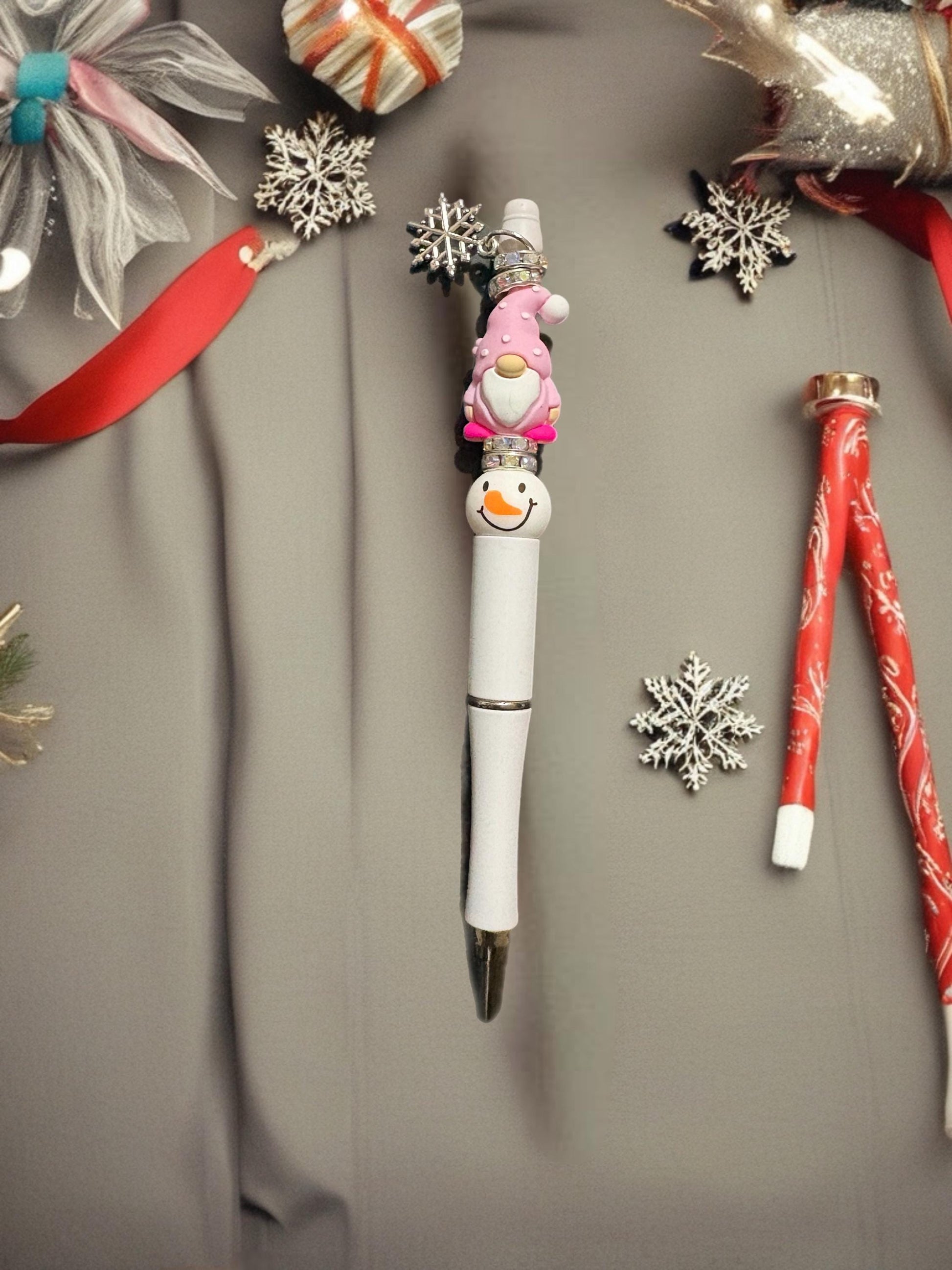 Cute Christmas Gnome Pen Holiday Ballpoint Pen Festive Red Pink Pens with Charms Kawaii Christmas Stationery Gift Sold Separately