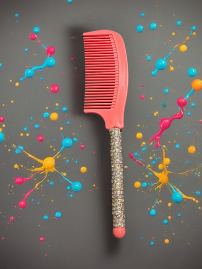 Sparkly Rhinestone Handle Comb Colorful Hair Comb for Styling Detangling Glam Beauty Accessory Gift for Her stocking filler