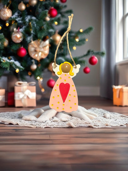 Set of 3 Resin Christmas Angel Ornaments | Hand Painted Tree Decorations | Colourful Festive Hanging Angels