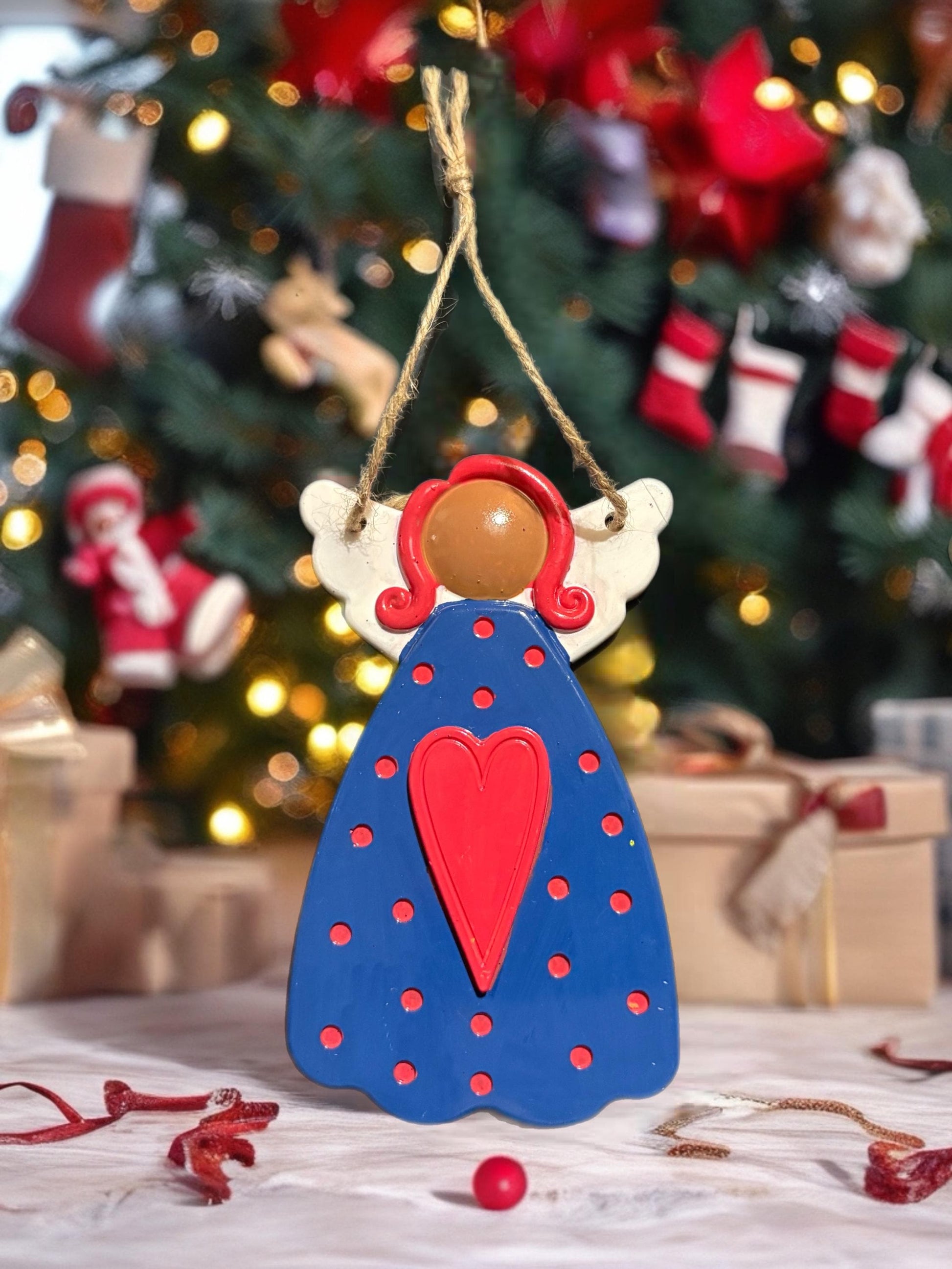 Set of 3 Resin Christmas Angel Ornaments | Hand Painted Tree Decorations | Colourful Festive Hanging Angels