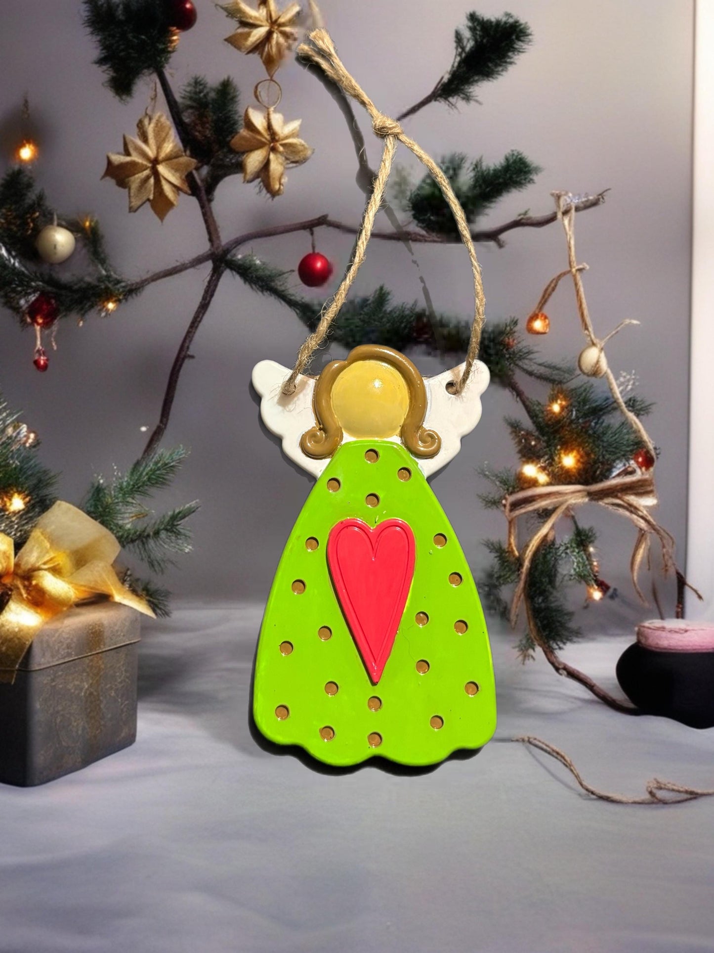 Set of 3 Resin Christmas Angel Ornaments | Hand Painted Tree Decorations | Colourful Festive Hanging Angels