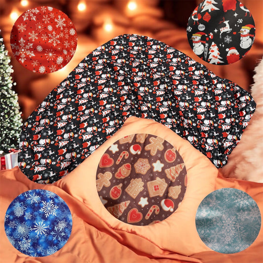 V Shape Christmas Pillowcase Satin Feel Polycotton Cover 75x35cm Hair Friendly V Pillow Cover Festive Snowman, Snowflake, Gingerbread